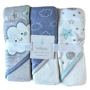 Set of 3 Lullaby Lane 28"x28" Hooded Towels - Soft & Absorbent - Blue & Gray
